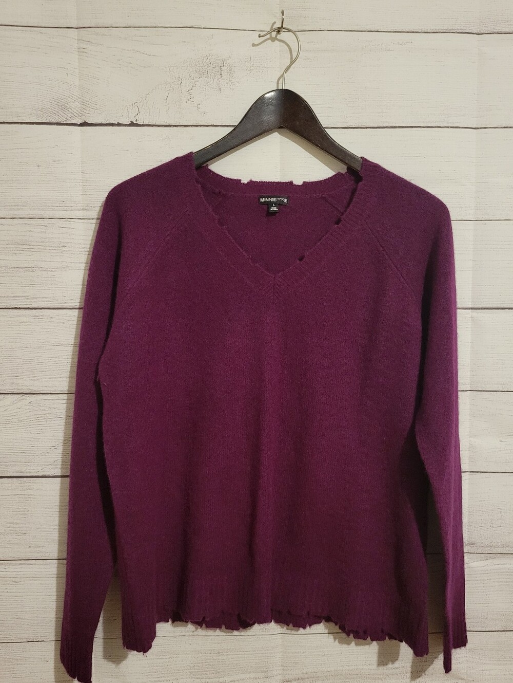 Womens Minnie Rose 100% Cashmere Purple V-Neck Sweater Size Large